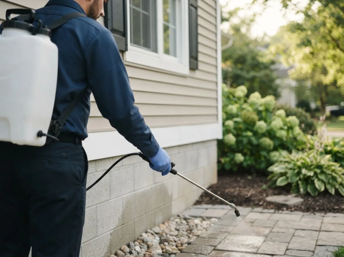 Pest control technician inspecting a home in New Glarus, WI